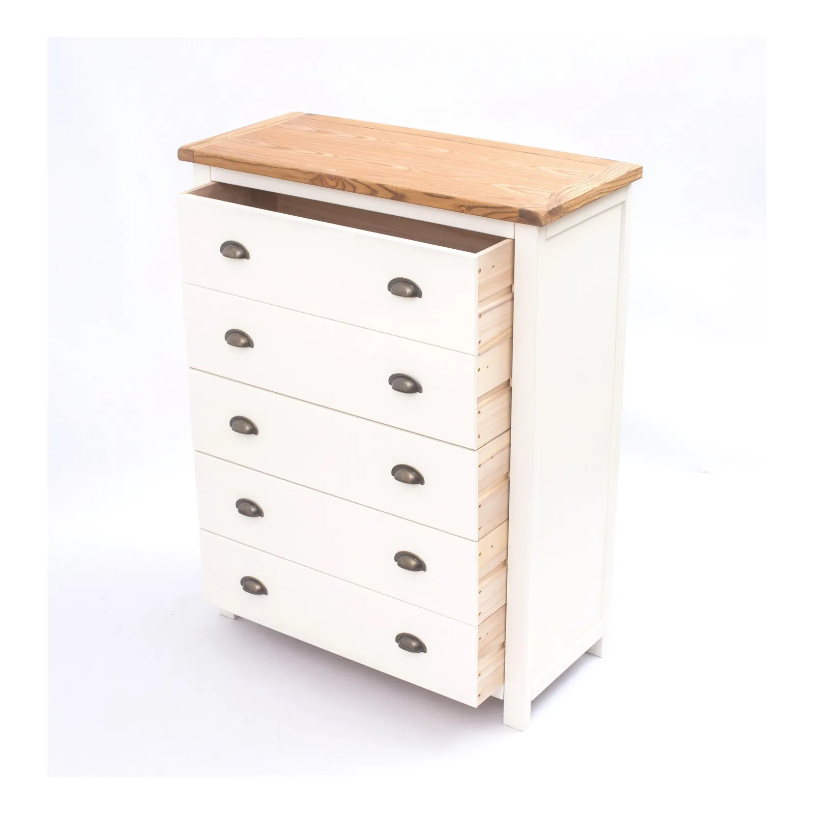 Cabinet Bits Lovere 5 Drawer Chest of Drawers Brass Cup Handle in Off-White 5