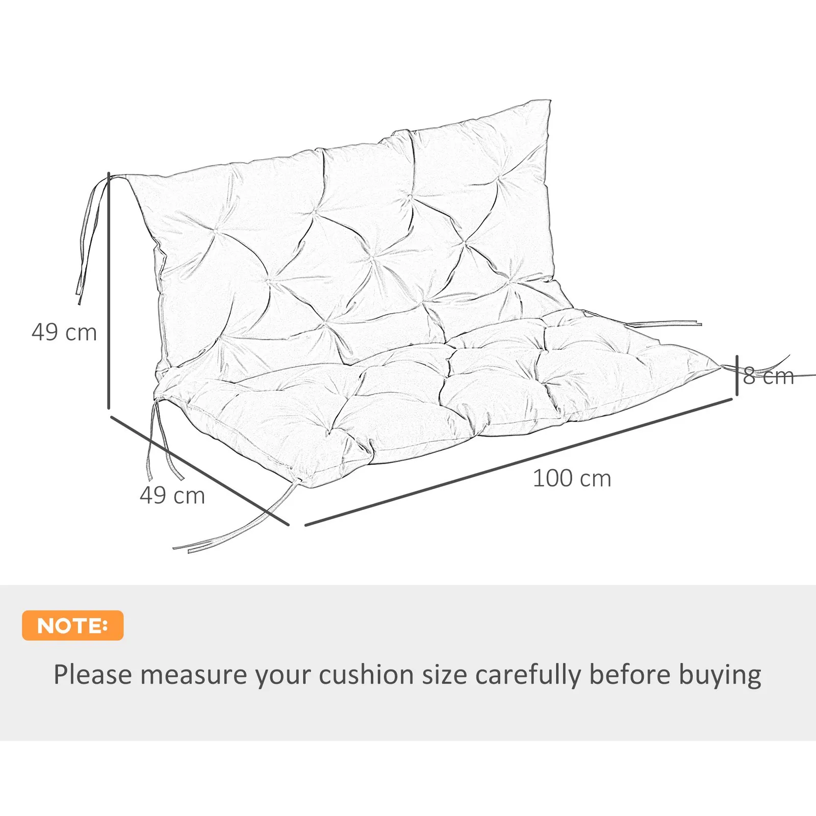 OUTSUNNY 2 Seater Garden Bench Cushion Outdoor Seat Pad with Ties in Black 3