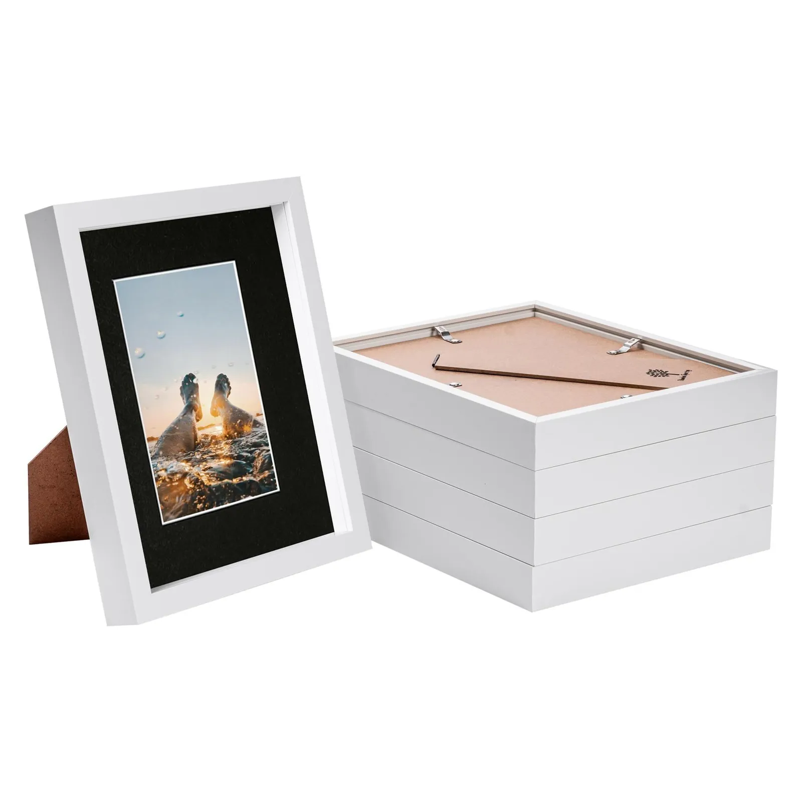 Nicola Spring 8x10" White 3D Box Photo Frames 4x6" - x5 in Black 1