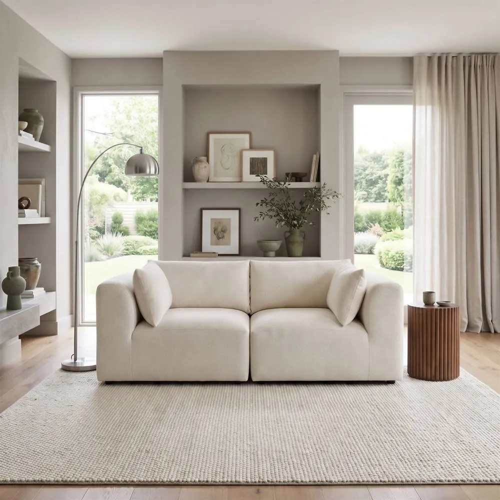 FurnitureboxUK Drift Boucle Fabric 2 Seater Modular Sofa in Cream 1
