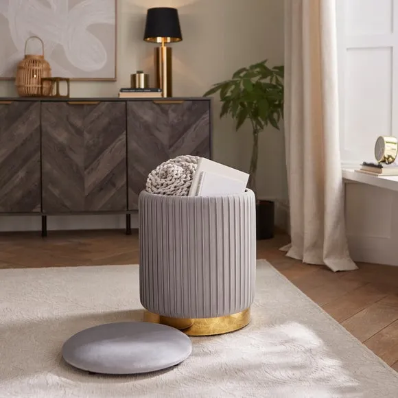 Esme Pleated Velvet Storage Footstool 2