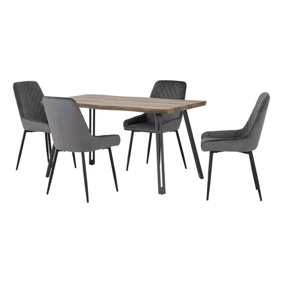 Quebec 4 Seater Wave Rectangular Dining Table with 4 Avery Chairs