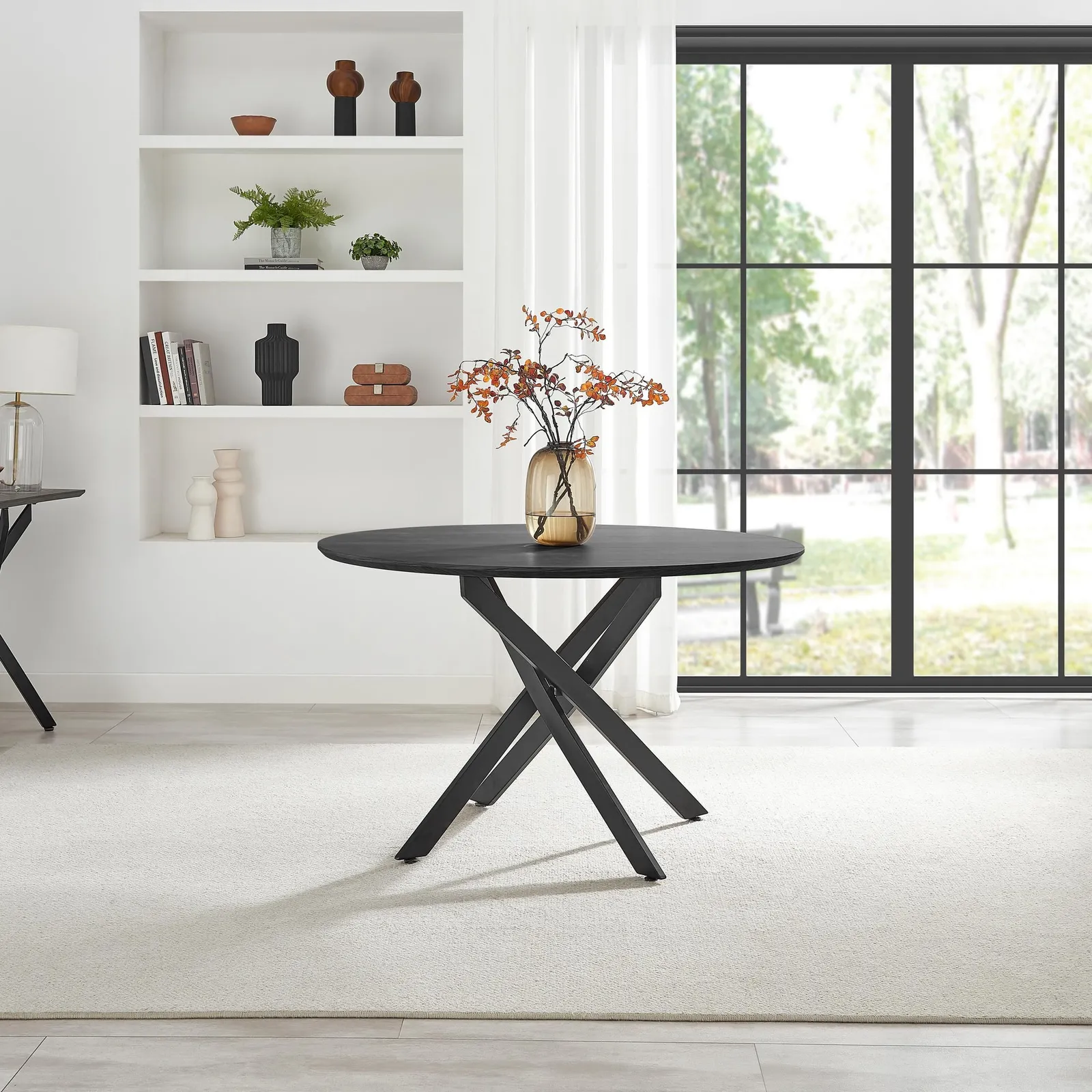 FurnitureboxUK Novara Black Top Dining Table & 6 Beaumont Cream Fabric Chairs 3