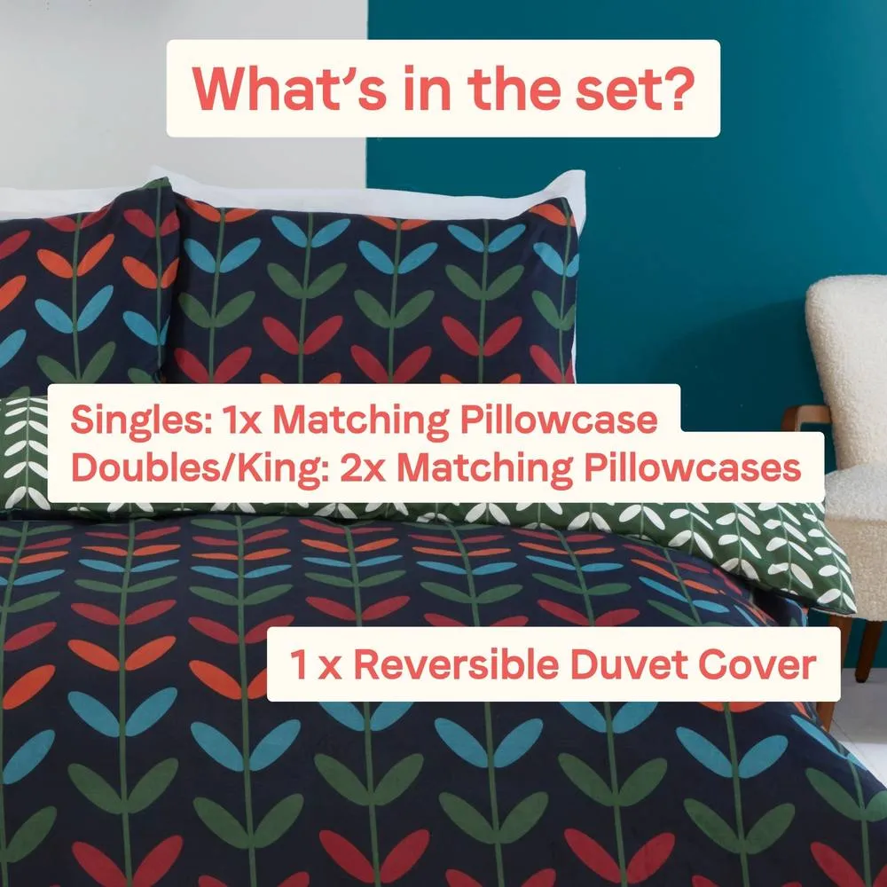 Rapport Home Jules Floral Microfiber Reversible Duvet Cover Set with Pillowcase in Navy 5