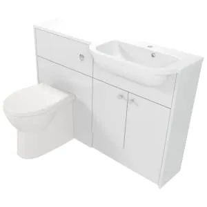 Deccado Benham Bright White Right Hand 1200mm Slimline Fitted Vanity & Toilet Pan Unit Combination with Right Hand Basin