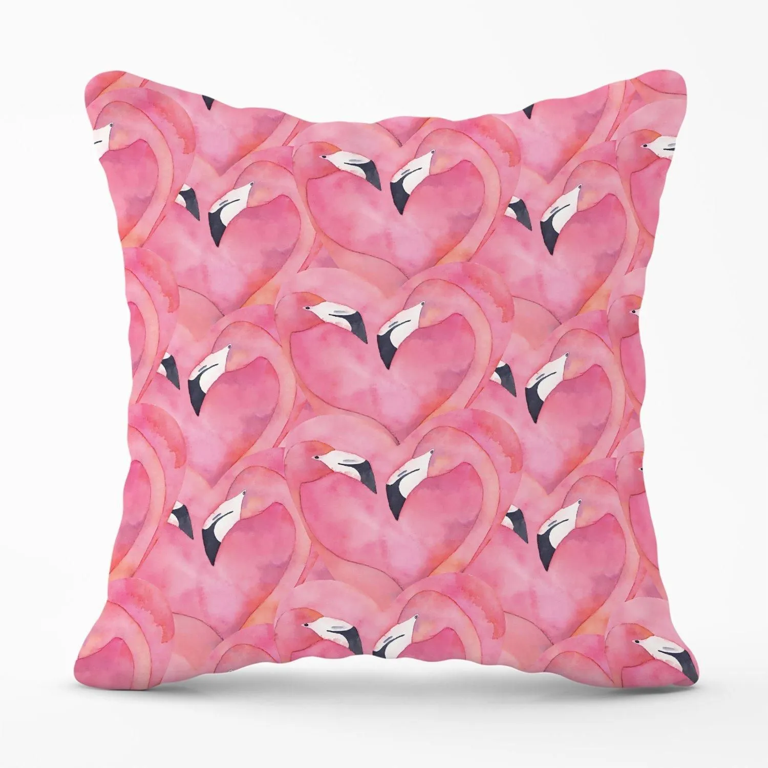 Warren Reed - Designer Watercolour Flamingo Hearts Outdoor Cushion in Pink