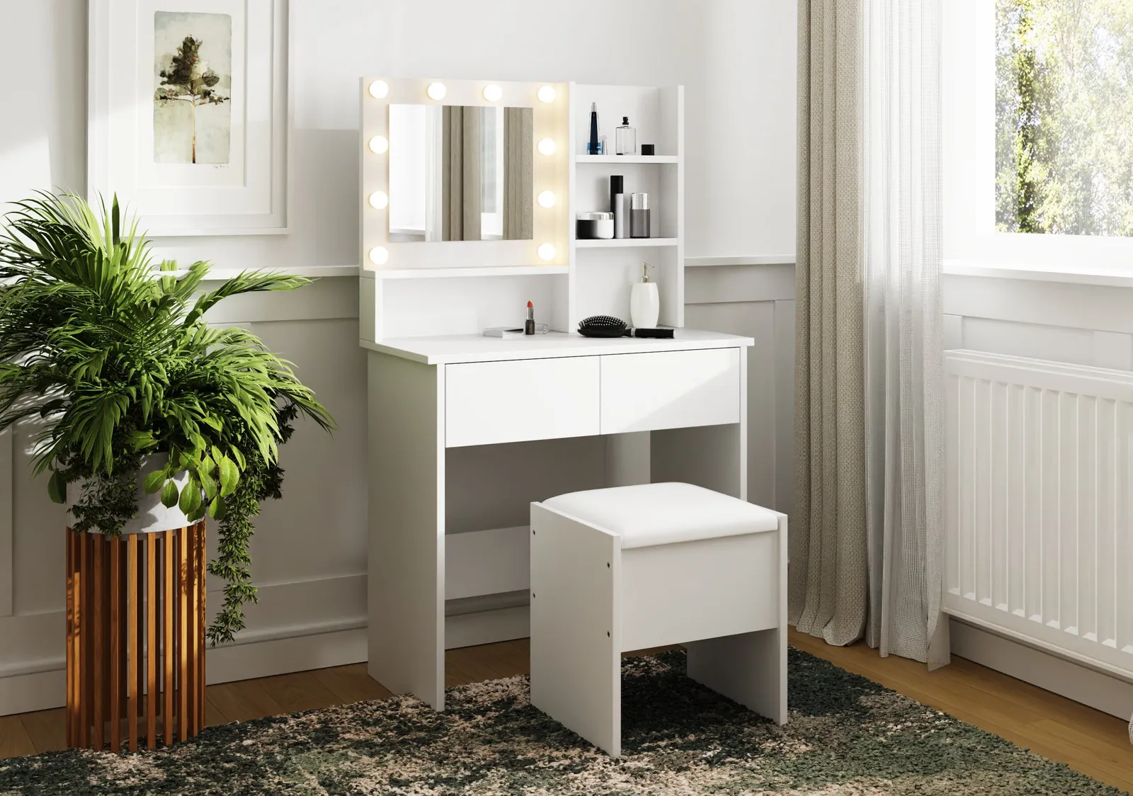 GFW Eva LED Dressing Table Set in White