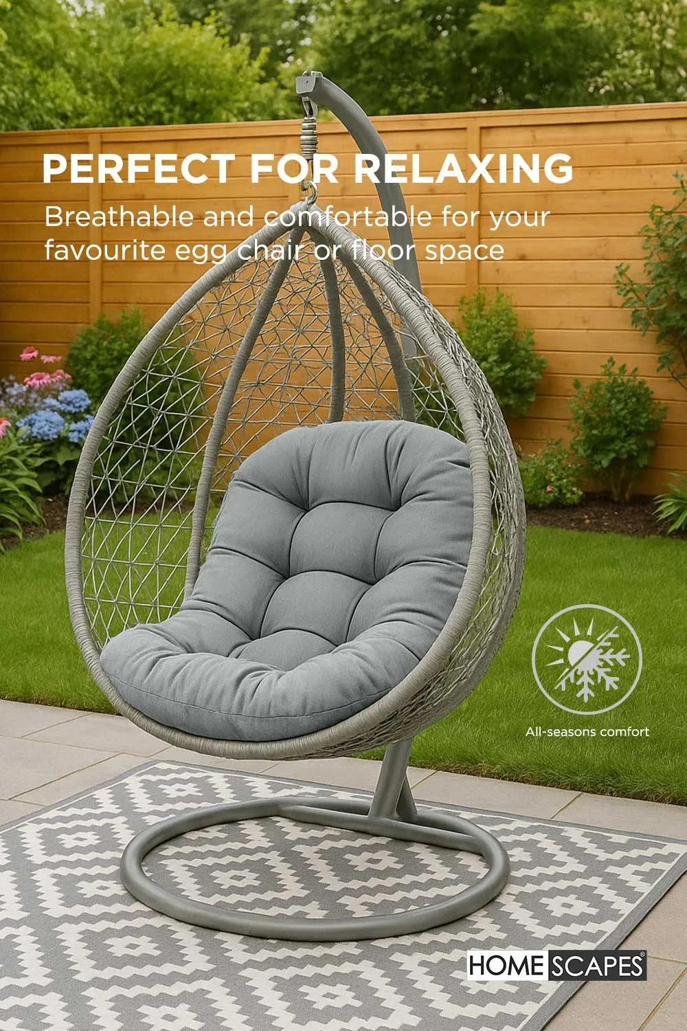 Homescapes Luxury Egg Chair Cushion, Hanging Basket Swing Chair Cushion in Grey 4