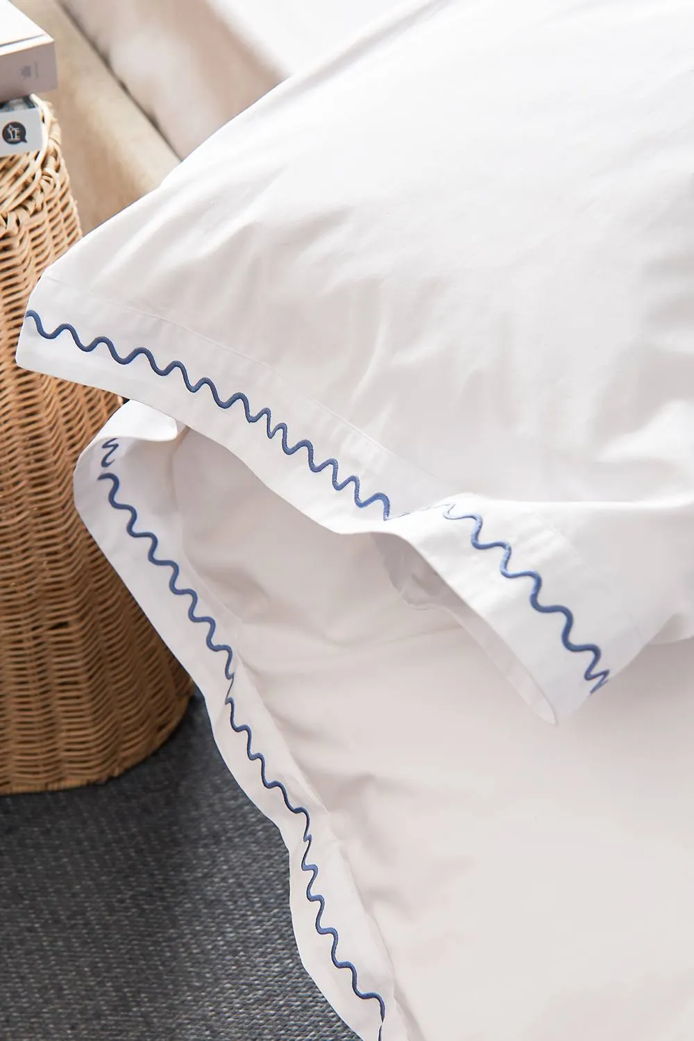CHRISTY 'Wave Edge' Embroidered Cotton Percale Duvet Cover Sets in Blue 3