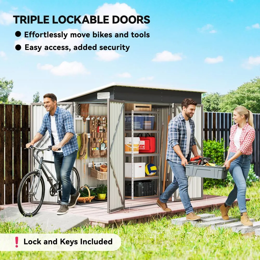 OUTSUNNY Outdoor Storage Shed, 7.5 x 4.3ft Metal Garden Shed in Light Grey 4