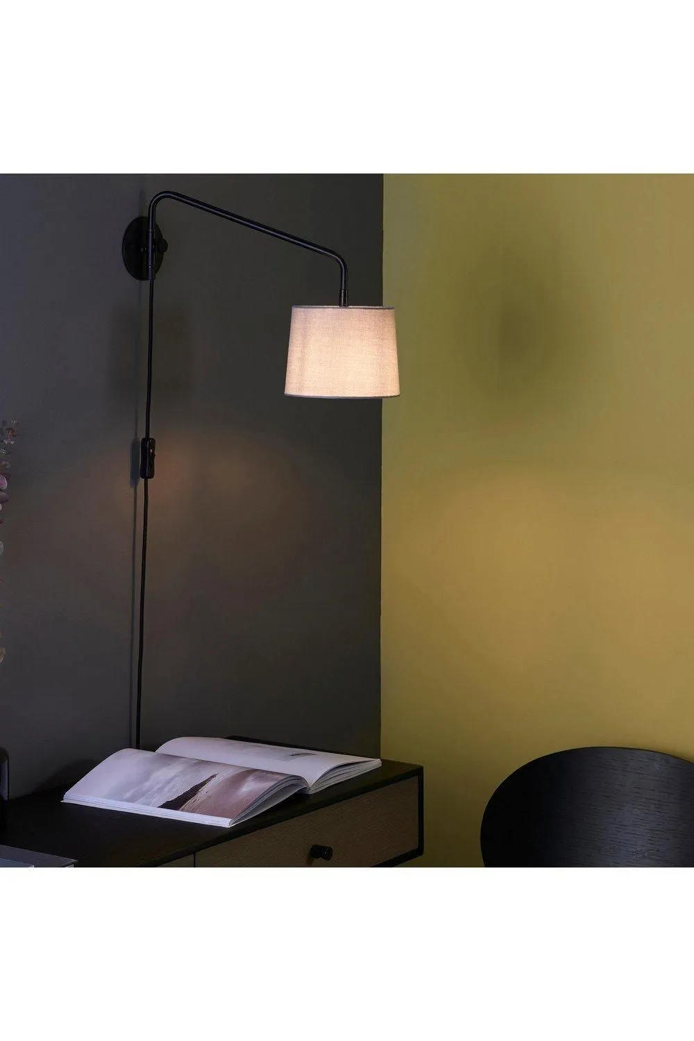 Netlighting Carlson 1 Light Wall Light Matt Black & Light Grey Cotton Mix E14 2