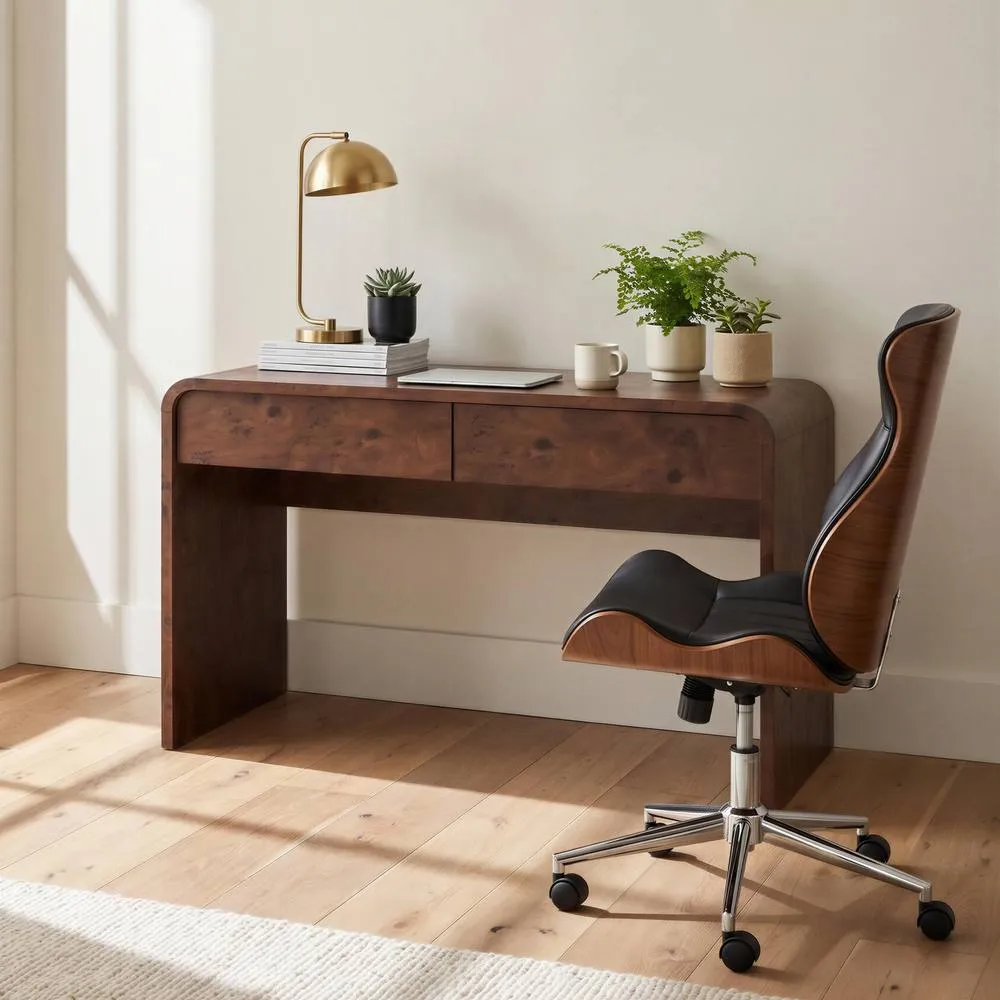 FurnitureboxUK Delphine Walnut Burl Wood Effect 2 Drawer Desk