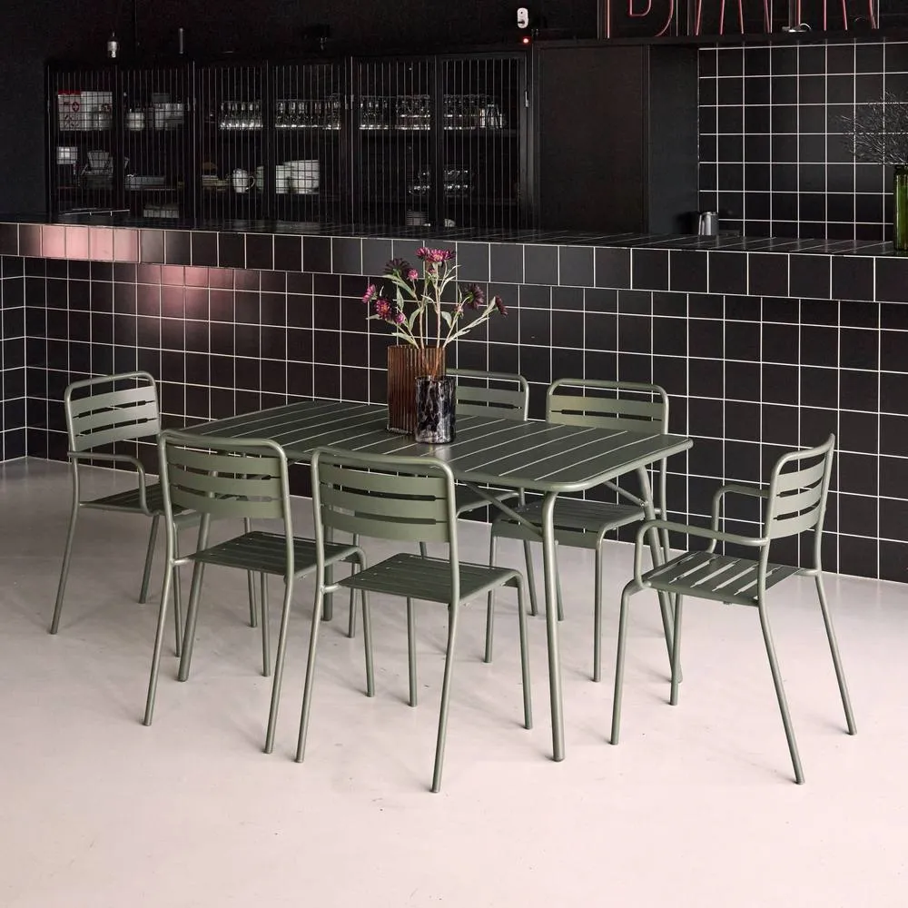 sweeek 6-seater metal garden table set with 6 chairs in Khaki 4