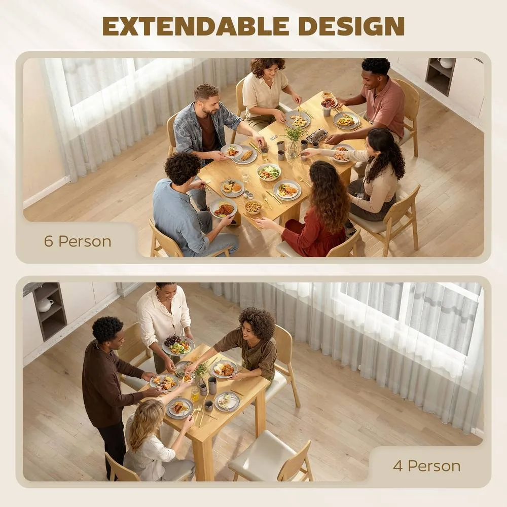 HOMCOM Folding Dining Table for 4-6, Drop Leaf Table, Natural 4