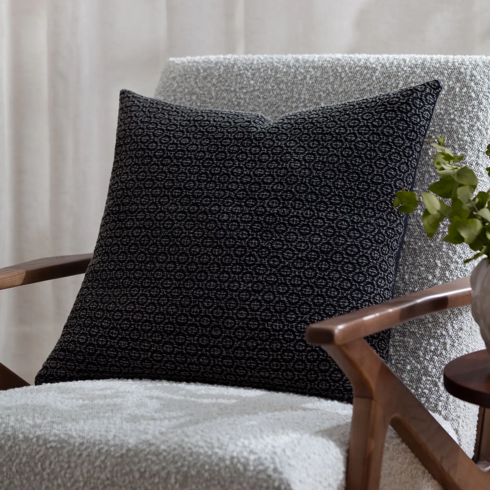 Yard Tryfan Textured 100% Cotton Cushion in Black 1