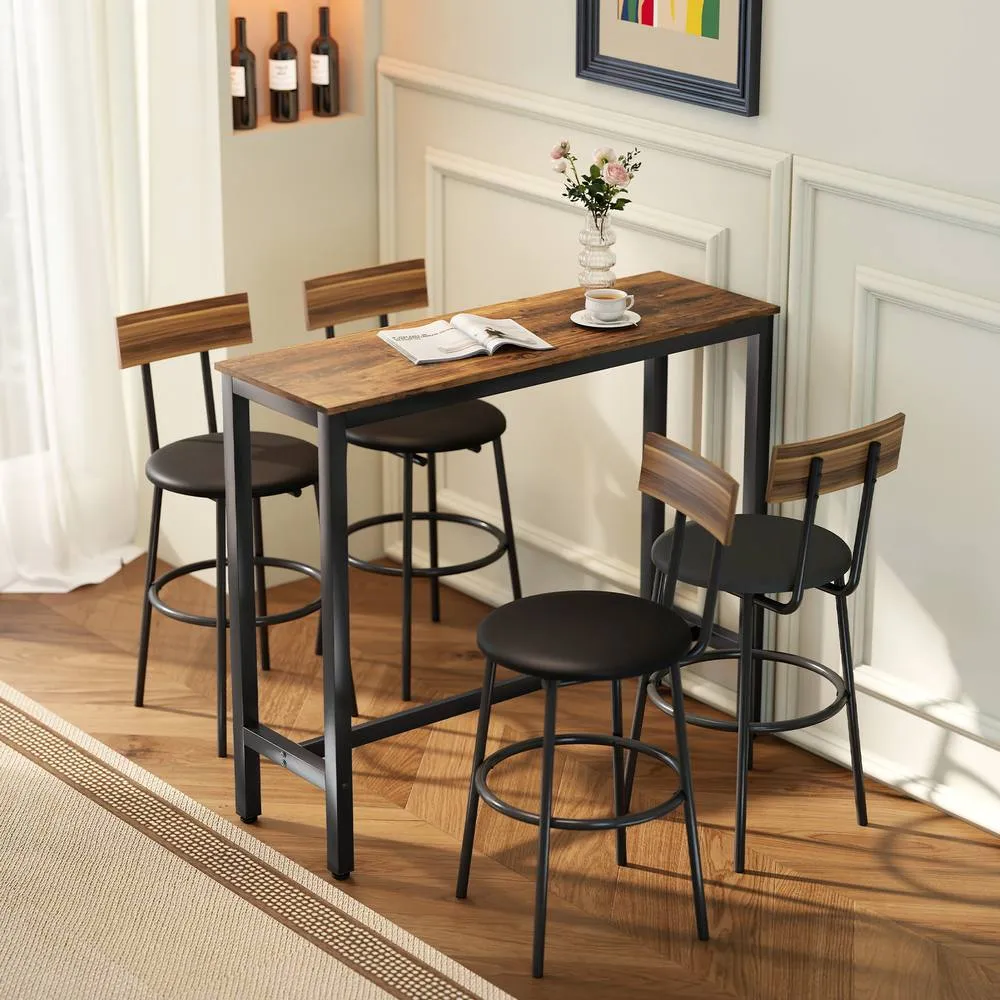 HOMCOM Bar Table Coffee Table with Adjustable Footpads for Breakfast Dining in Dark Brown