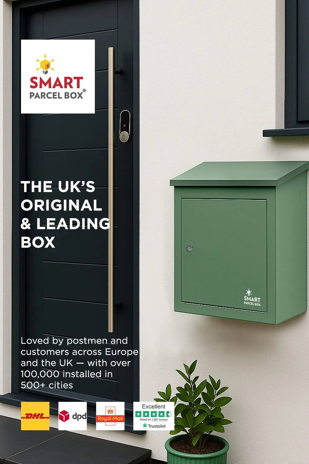 Homescapes Smart Parcel Box® Medium Front Access Secure Delivery Box in Green 2