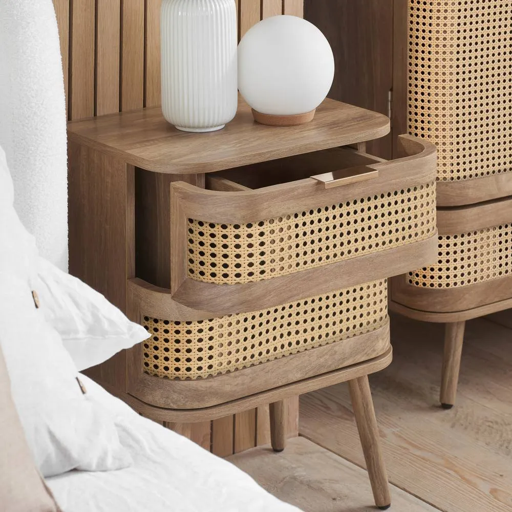 Birlea Rattan Bedside Cabinet 2 Drawer Sark Nightstand Side Table in Beige 2