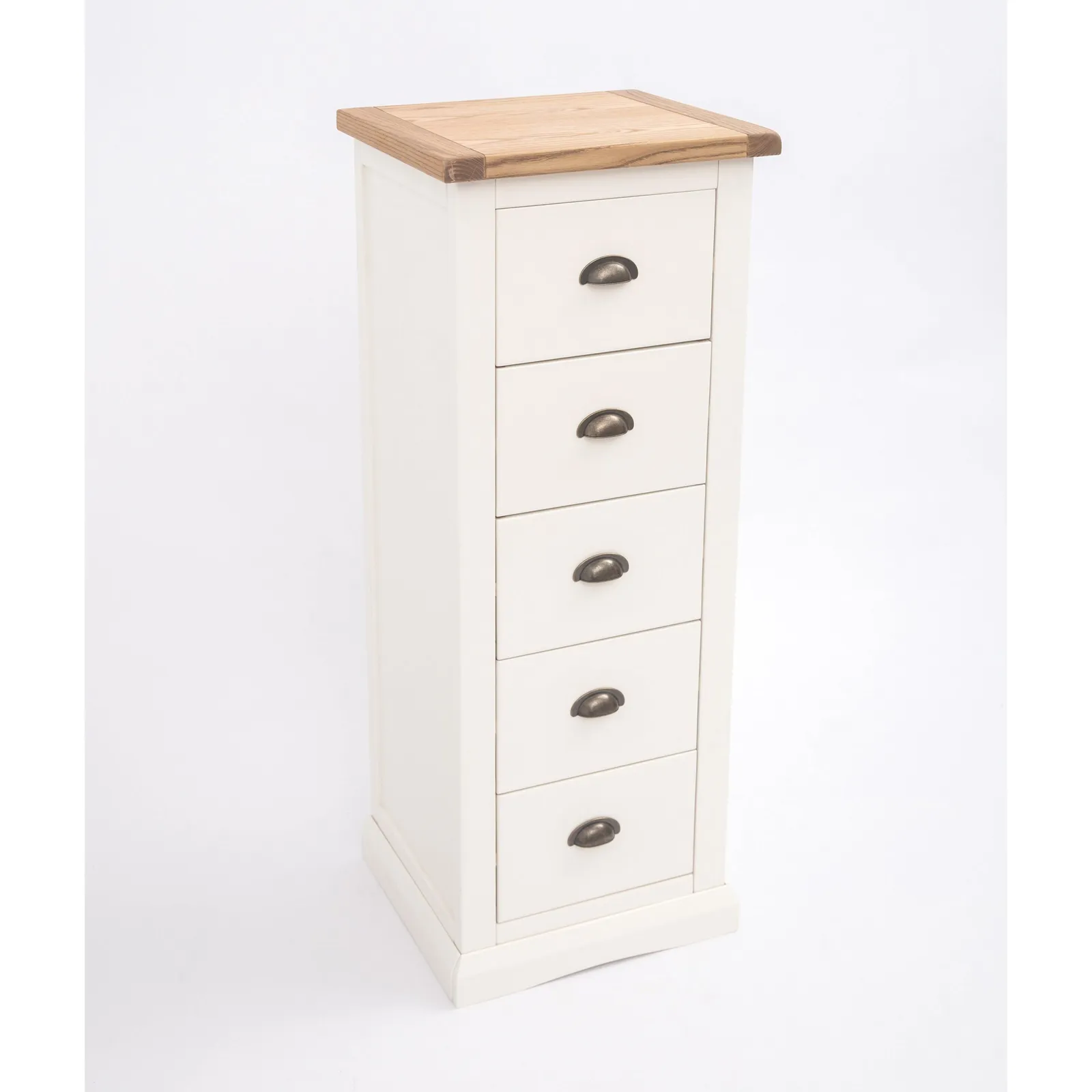 Cabinet Bits Cosenza 5 Drawer Narrow Chest of Drawers Brass Cup Handle in Off-White 4