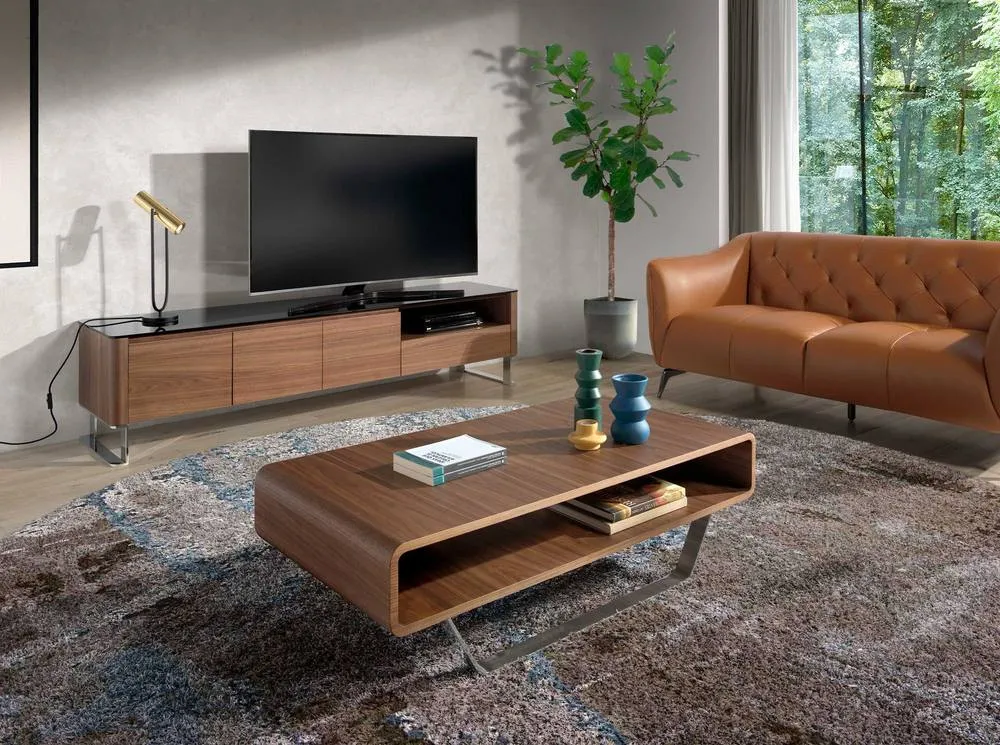 Angel Cerda Rectangular Walnut Veneer Coffee Table in Brown 3