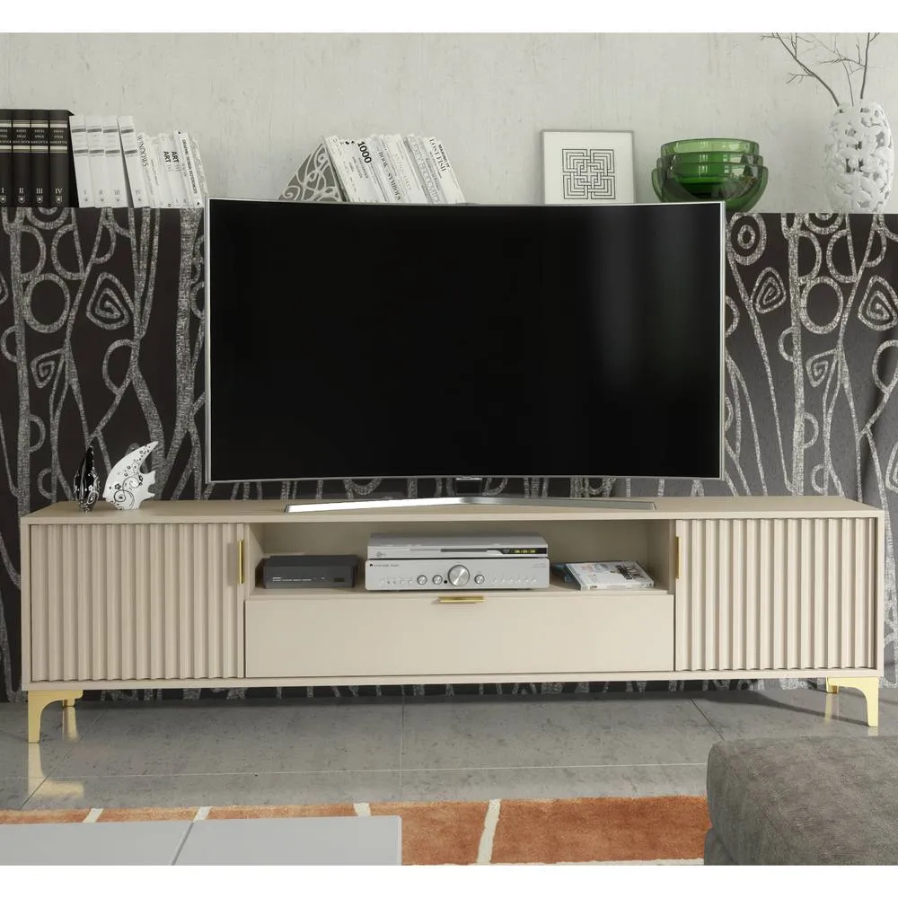 Creative Furniture Tide Crest TV Unit 200cm - Cashmere Warm Beige Taupe Finish & Gold 4