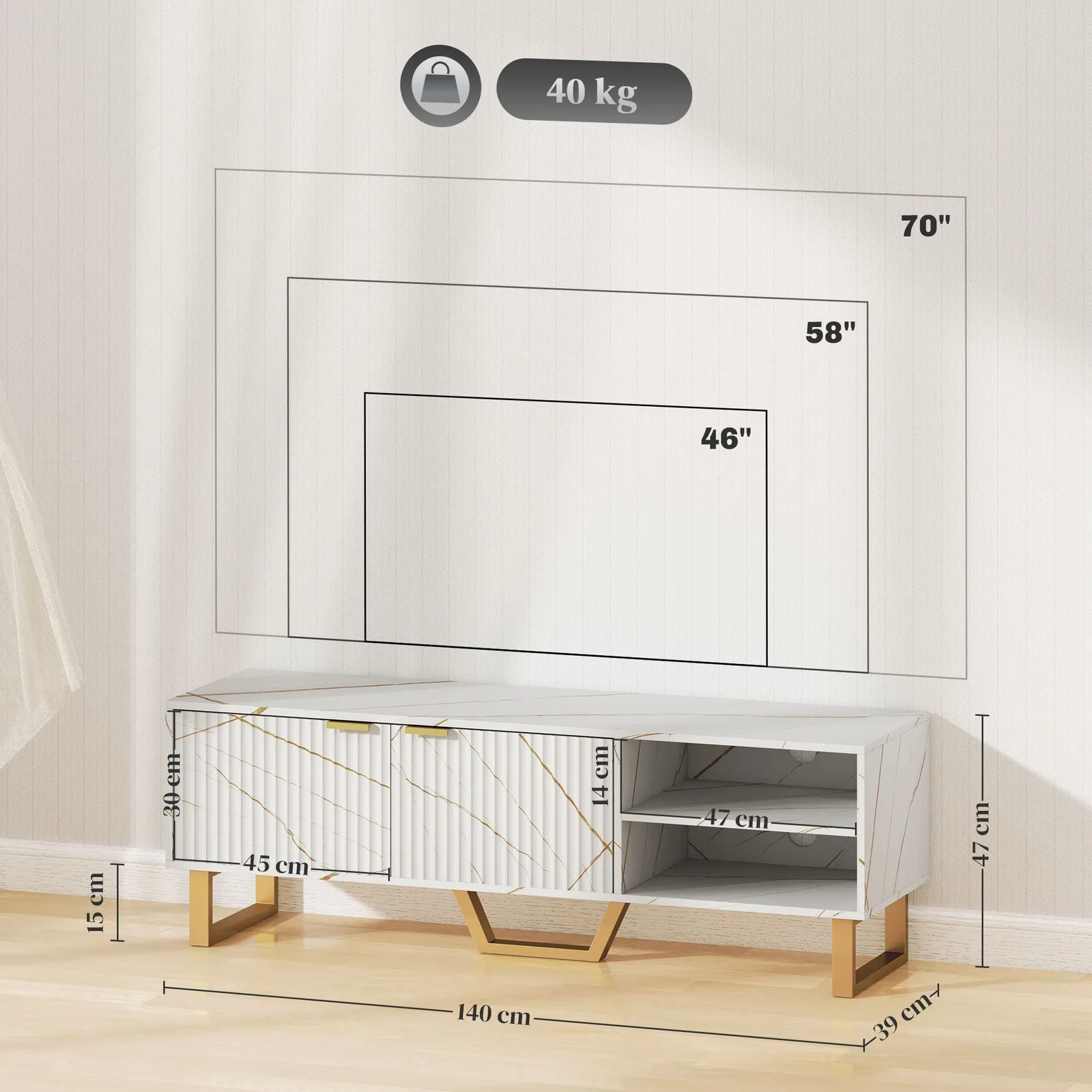 HOMCOM TV Unit, TV Stand Cabinet with Shelves & Storage Cupboard in White 3