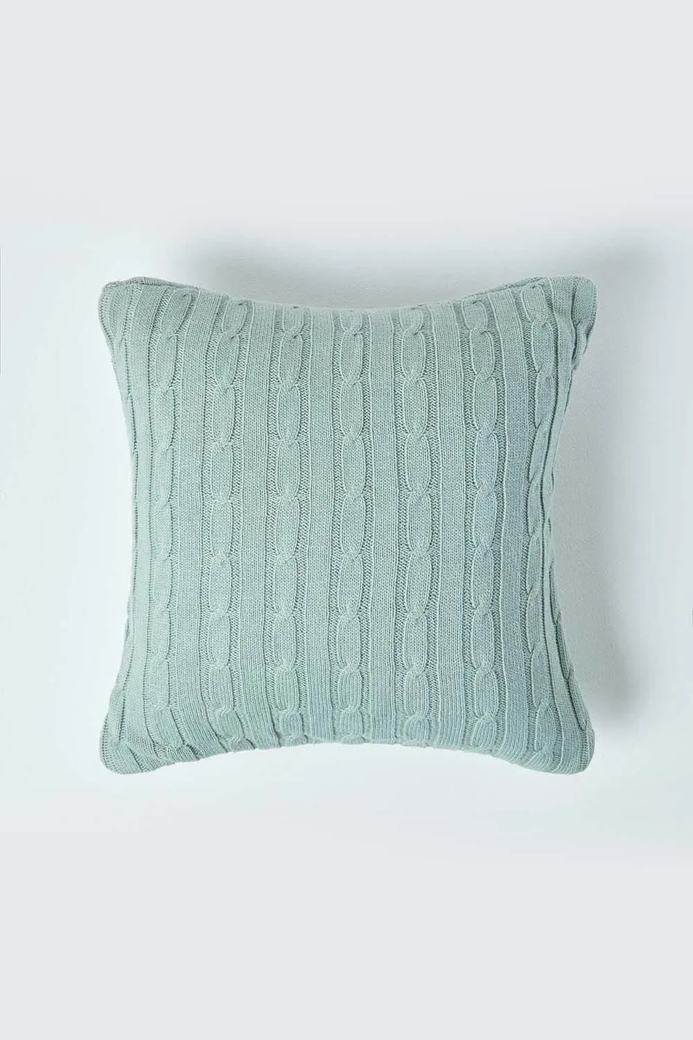 Homescapes Cotton Cable Knit Cushion Cover, 45 x 45 cm in Duck Egg Blue 1