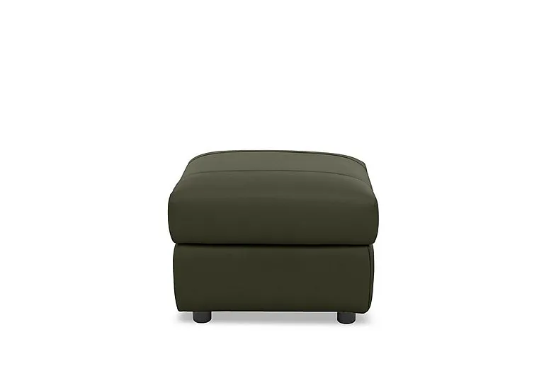 Raven Leather Footstool - Oslo Pine