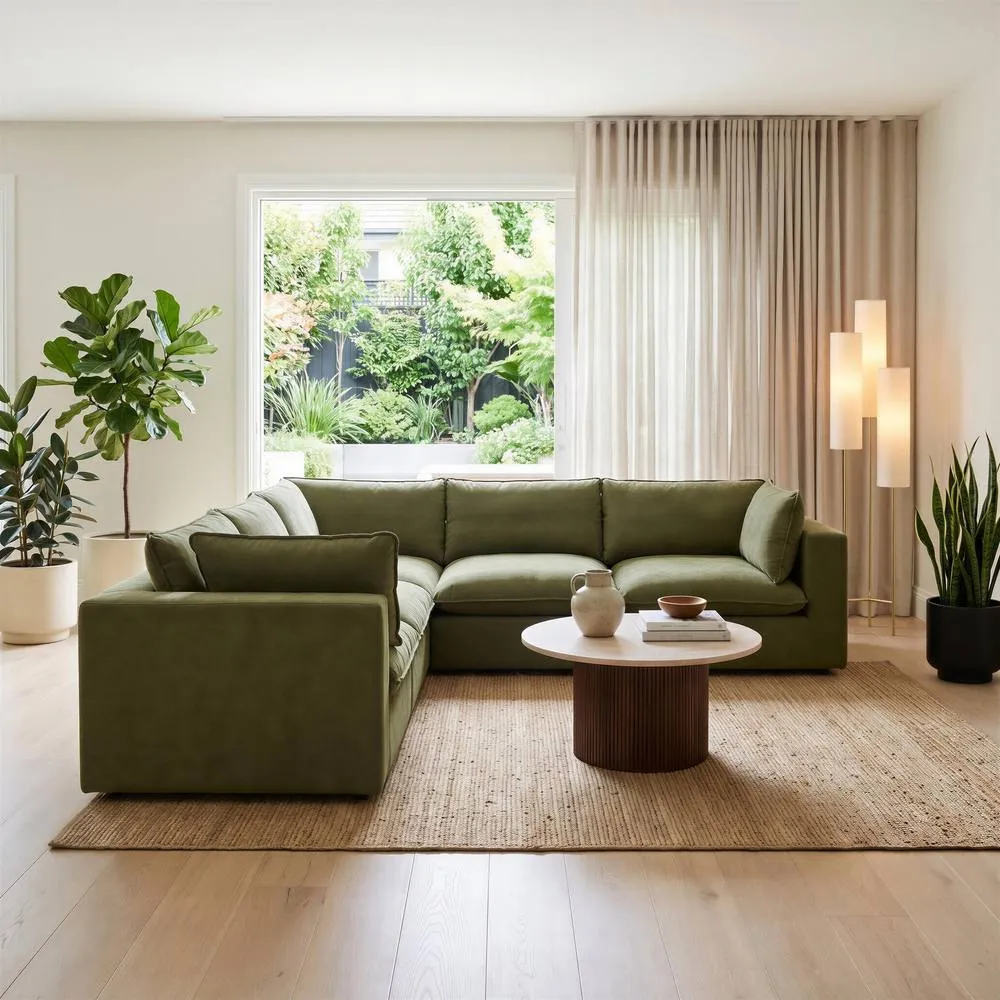 FurnitureboxUK Echo Linen-Look Fabric 4 Seater Modular Corner Sofa in Green 2