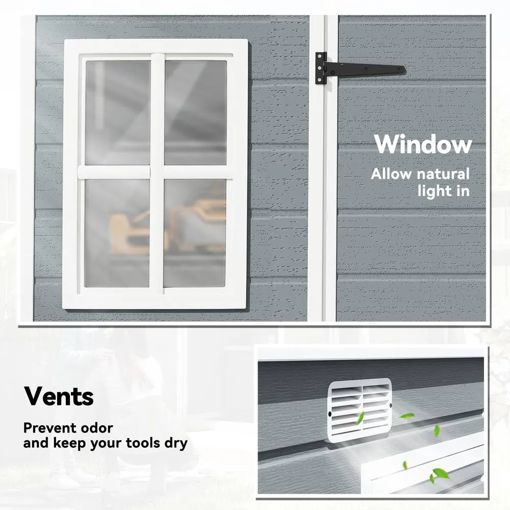 OUTSUNNY 10 x 4 ft Plastic Garden Shed with Floor, Lockable Doors, Grey in Light Grey 5