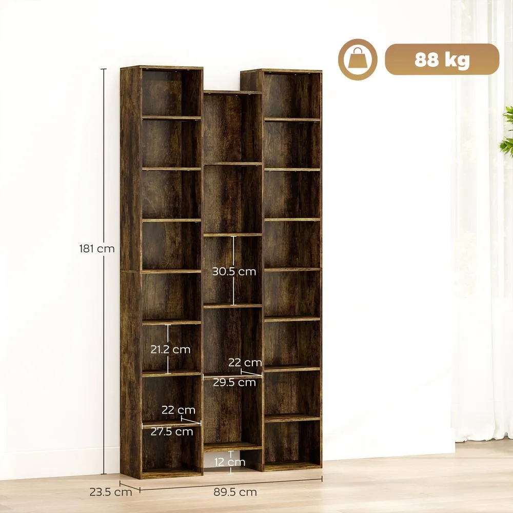 HOMCOM Tall Bookshelf with 21 Compartments & 10 Adjustable Shelves, Brown 3
