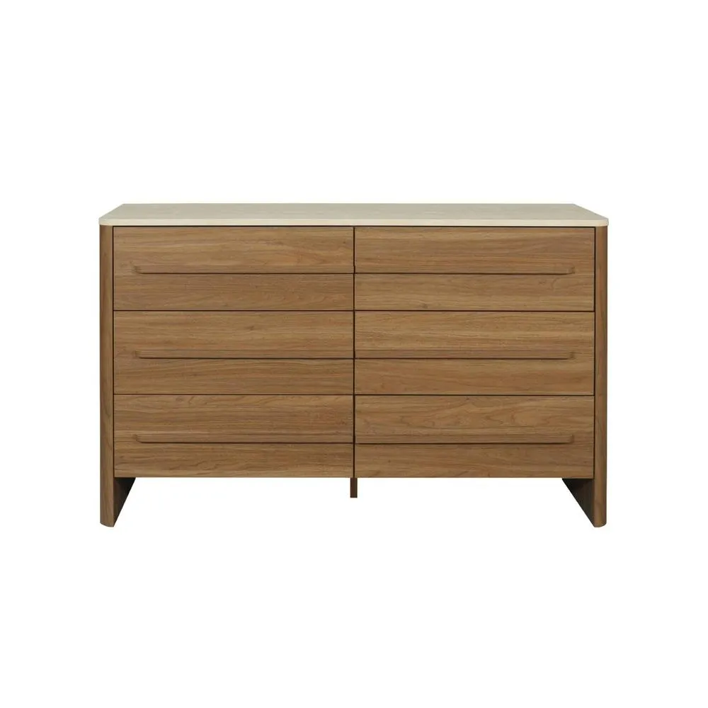 sweeek Chest of 6 drawers with travertine effect top & wood decor in Dark Brown 3