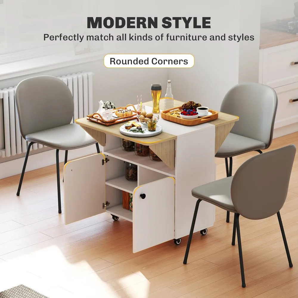 HOMCOM Folding Dining Table, Rolling Drop Leaf Table with Hidden Shelf in White 5