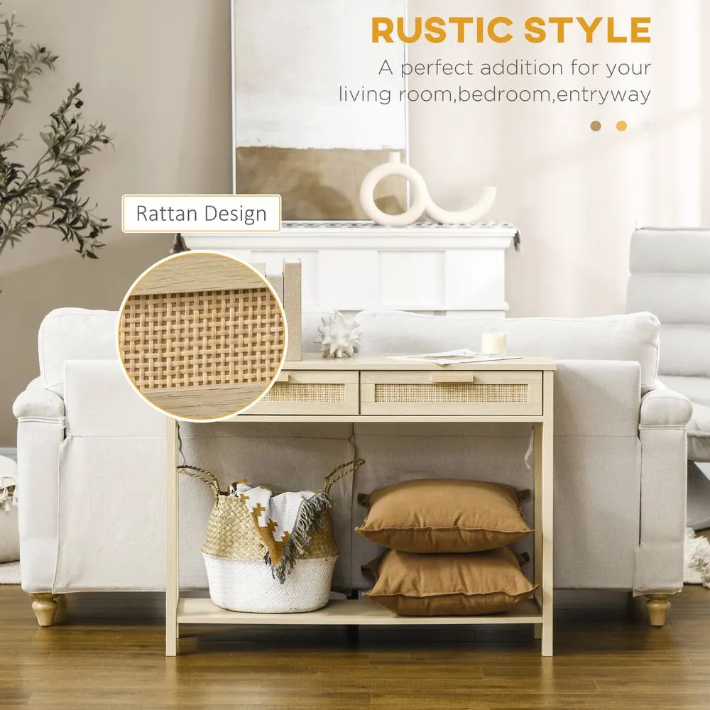 HOMCOM Console Sofa Table Hallway Side Desk with Shelf Drawer in Natural 6