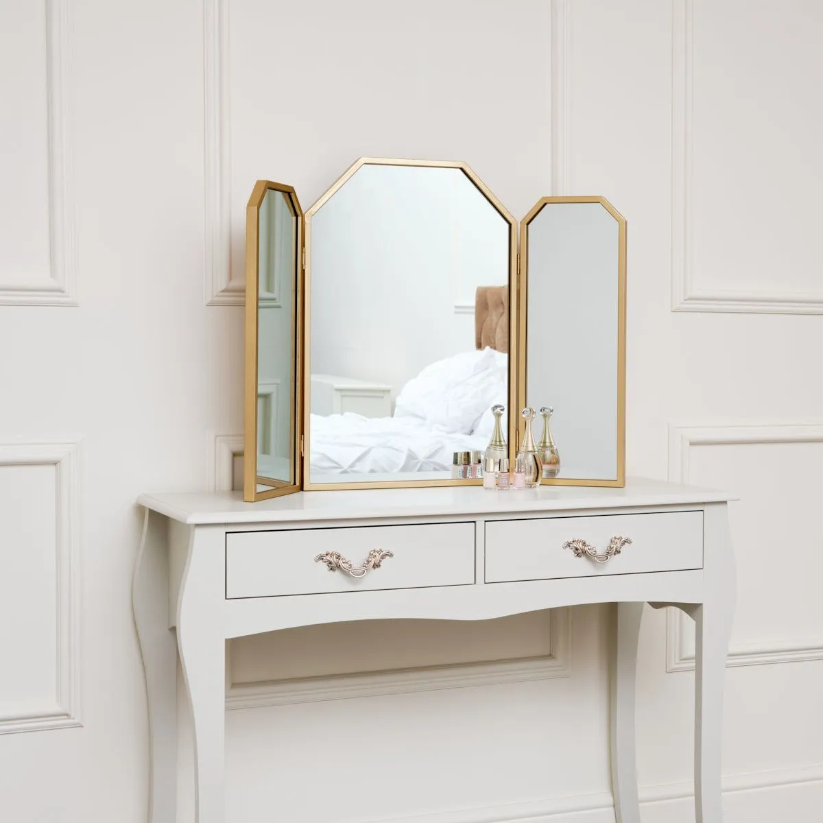 Melody Maison Gold Hexagon Triple Dressing Table Mirror 82cm X 59cm 3