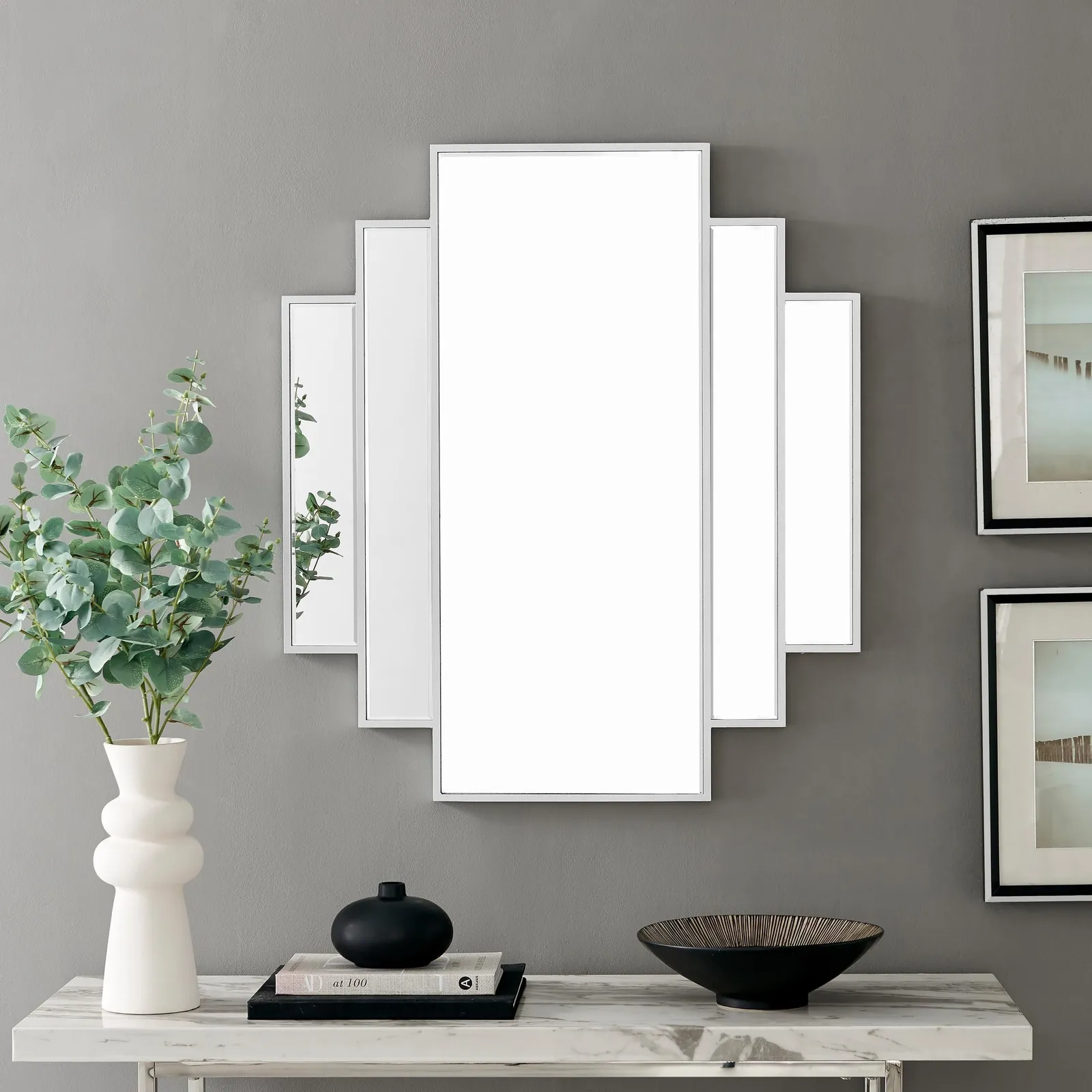 FurnitureboxUK Deco Large 1920s Inspired Silver Framed Wall Mirror 2