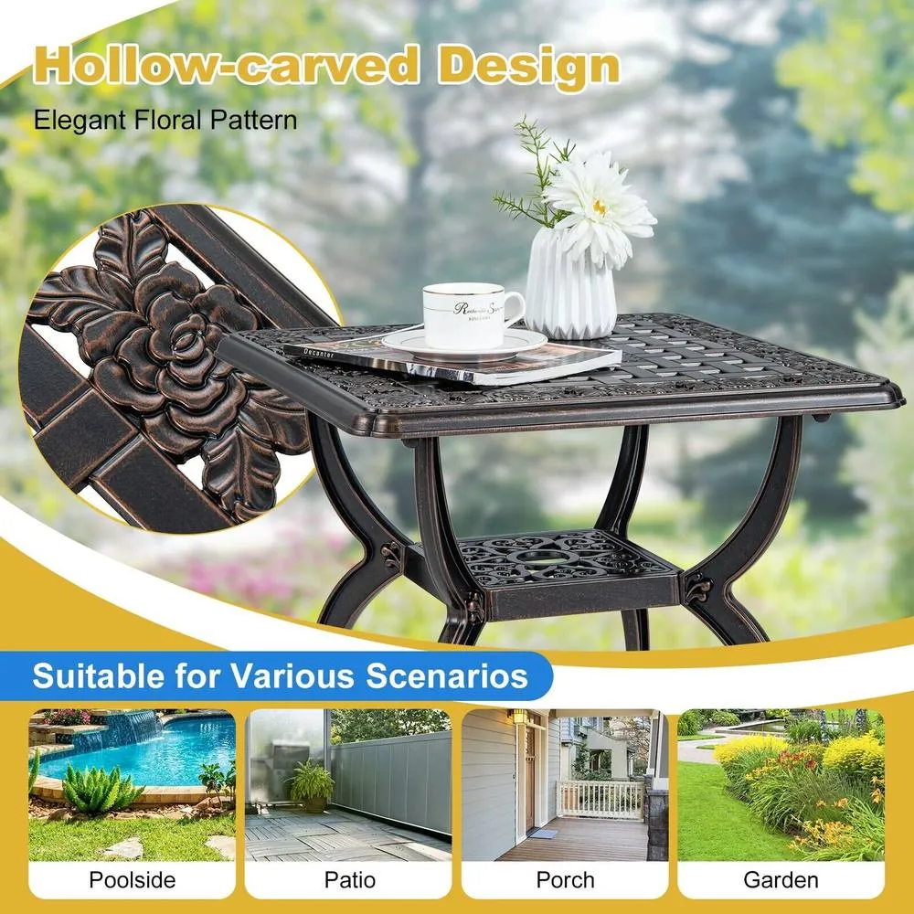 Costway 53 cm Cast Aluminum Outdoor Side Table Anti-rust Patio Coffee Table in Copper 5