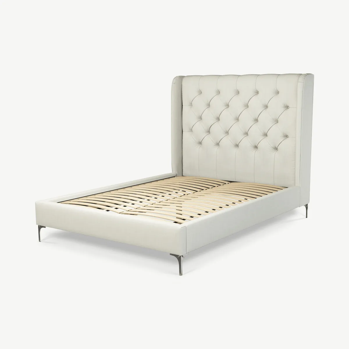 Romare Double Bed, Putty Cotton with Nickel Legs