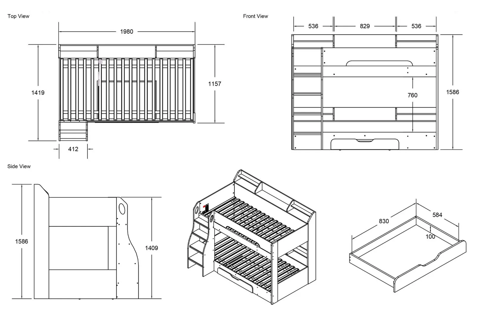 Flair Flick Bunk Bed with Storage in Light Oak 4
