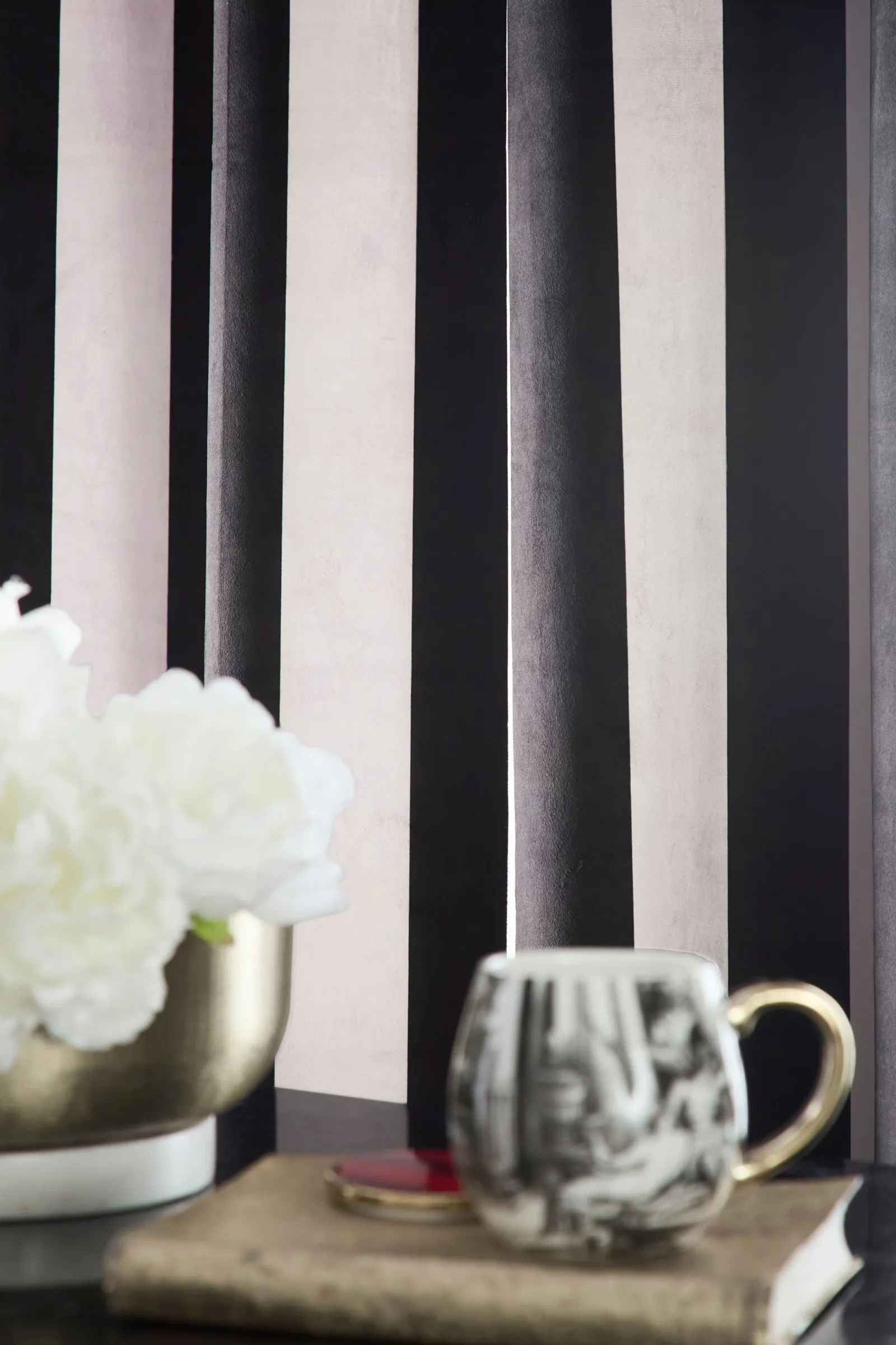 Laurence Llewelyn-Bowen 'Festivo Stripe' Striped Velvet Blackout Pair of Eyelet Curtains in Black 3