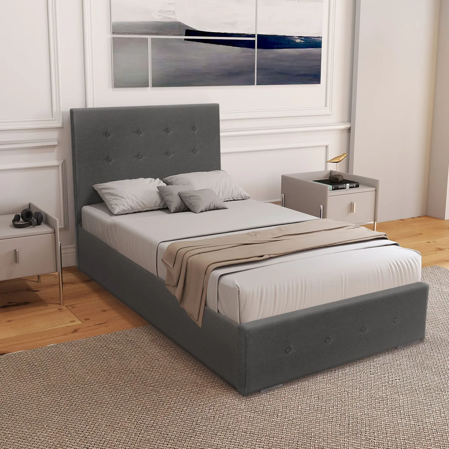 Comfy Living Ltd Fabric Ottoman Storage Gaslift Bedframe in Grey 2