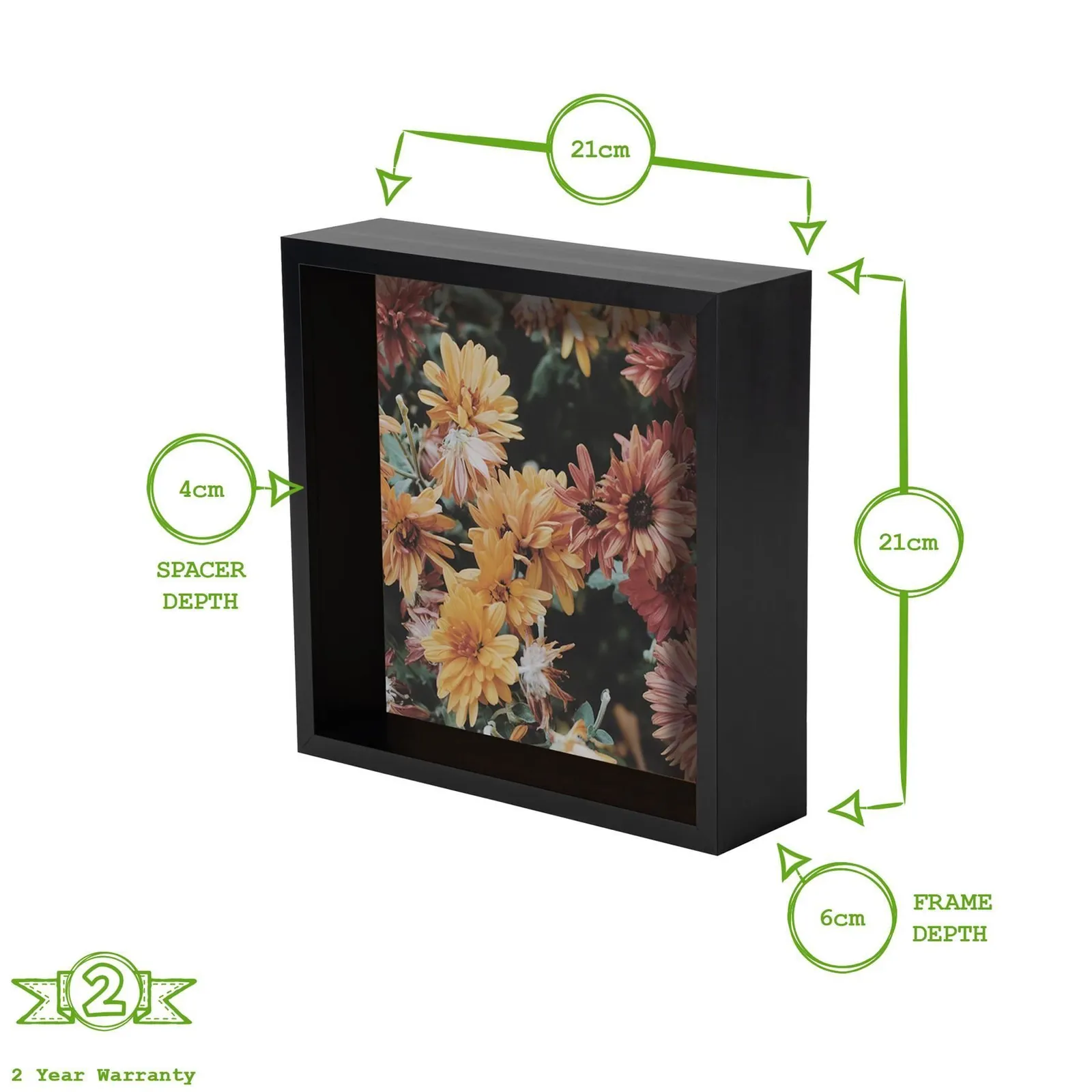 Nicola Spring 3D Deep Box Photo Frames - 8 x 8" - Pack of 2 in Black 4