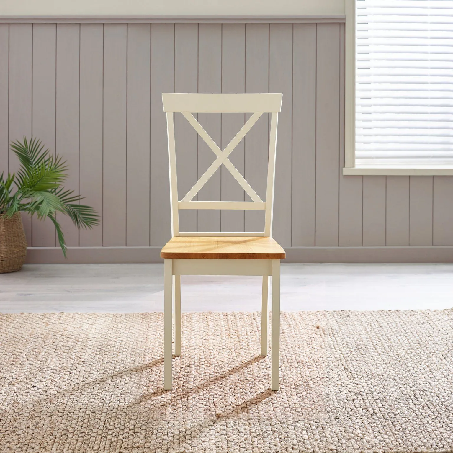 FurnitureboxUK Millford x2 Solid Wood Crossback Dining Chairs in Cream 3