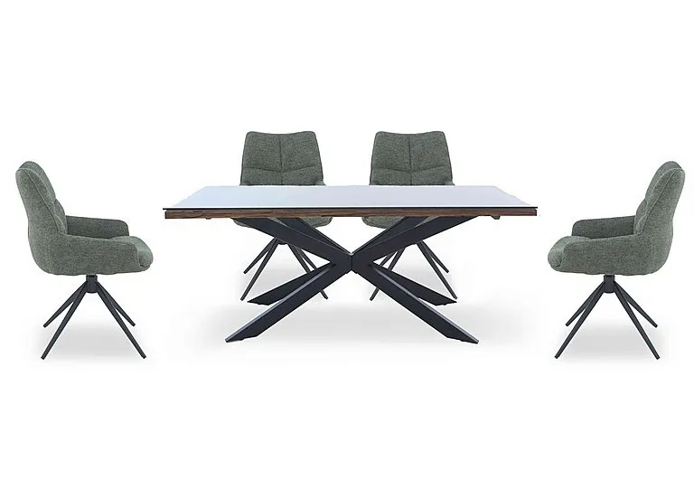 Kiara Small Rectangular Dining Table with Black Legs and 4 Swivel Fabric Chairs - Forest