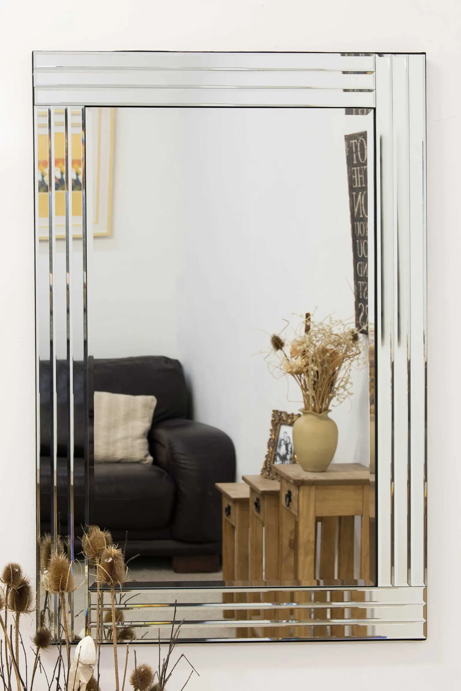MirrorOutlet Oakley All Glass Triple Edge Bevelled Wall Mirror 100 x 70 CM in Silver 2
