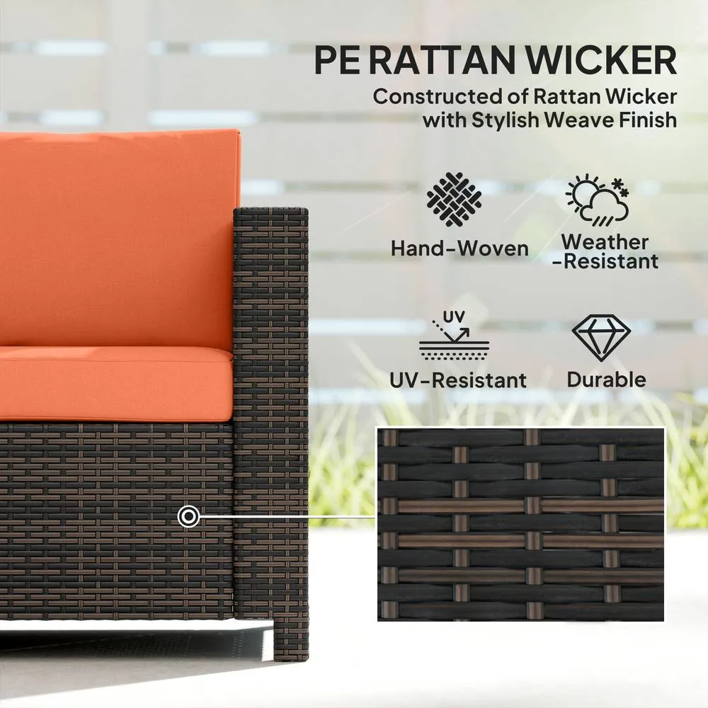 OUTSUNNY Rattan Wicker 3-seater Sofa Chair Patio Furniture in Orange 4
