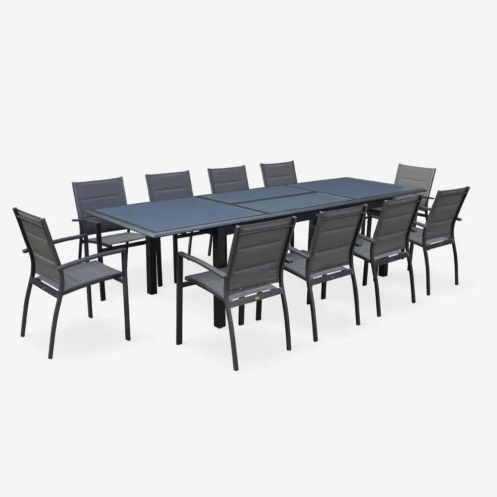sweeek 8-seater Extendable Aluminium Garden Table Set With Chairs in Dark Grey 3