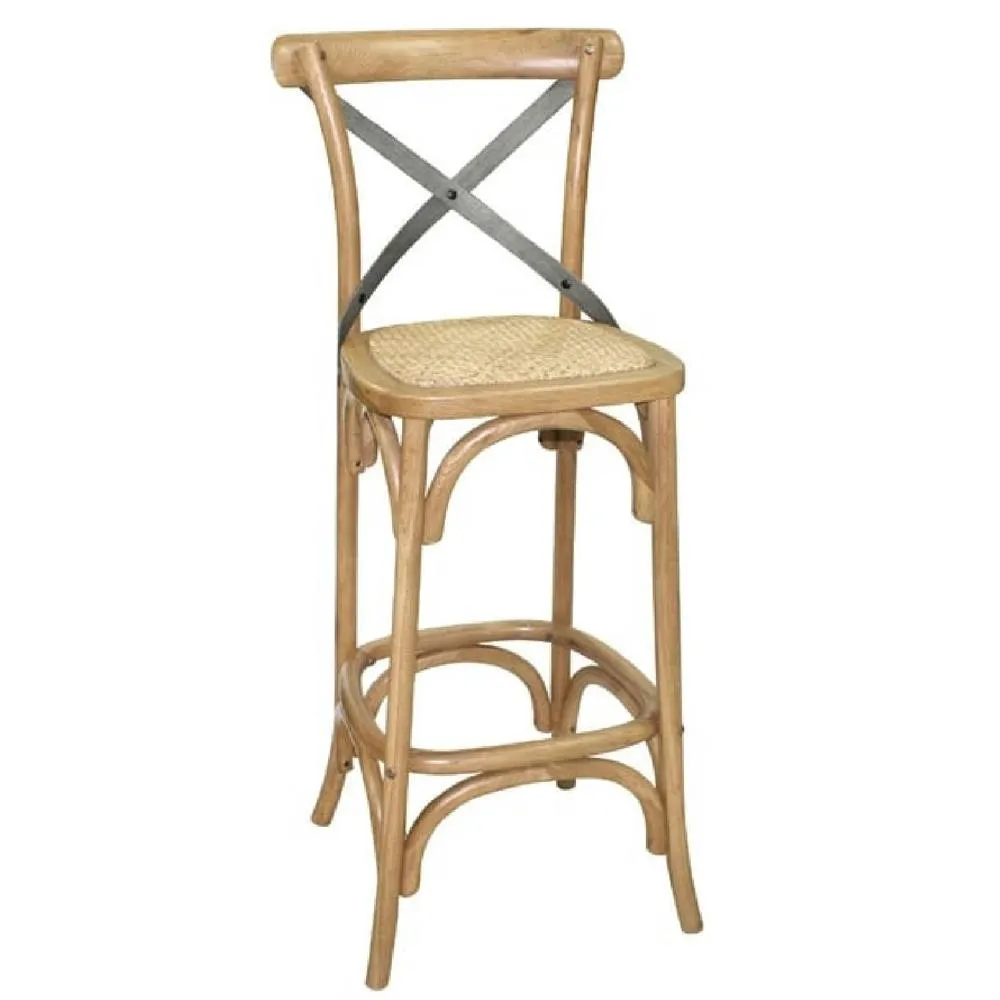 netfurniture Arlington Retro Wood Stool - Rattan Seat Pad Fully Assembled in Brown