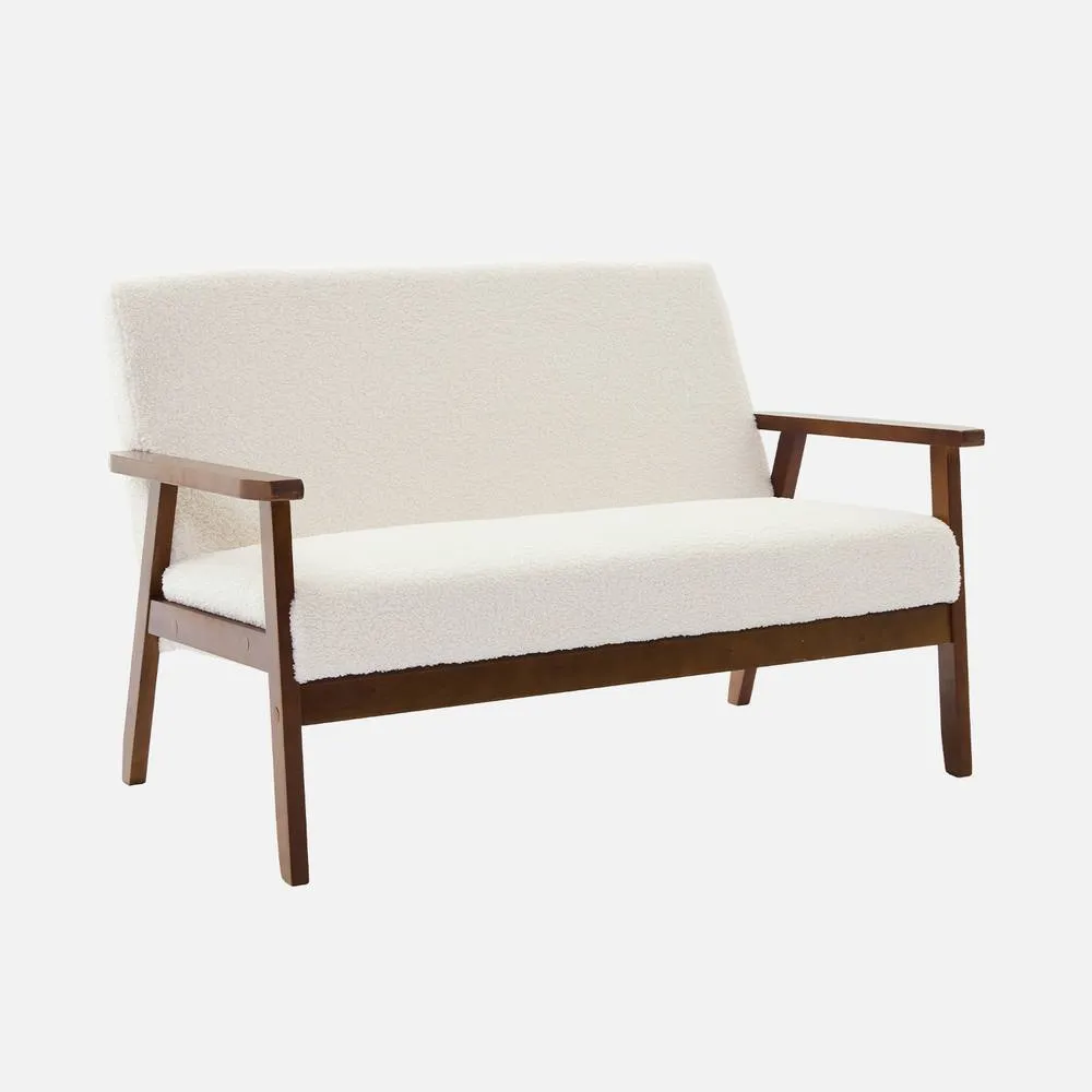 sweeek 2-seater Scandi-style Sofa In Boucle Light Walnut Stained Legs in Cream