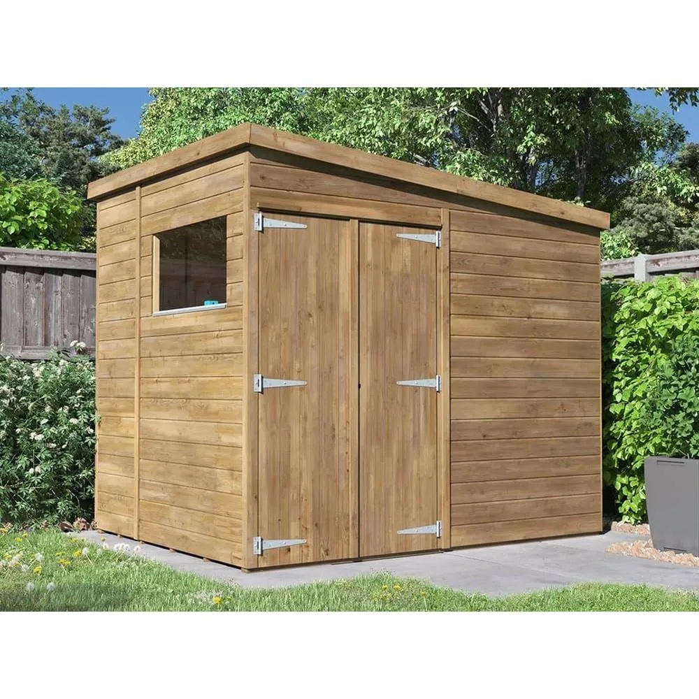 Dunster House Wooden Bike Shed 2.4x1.8m Pent Roof With Windows 15mm Overlord Modular in Brown 2